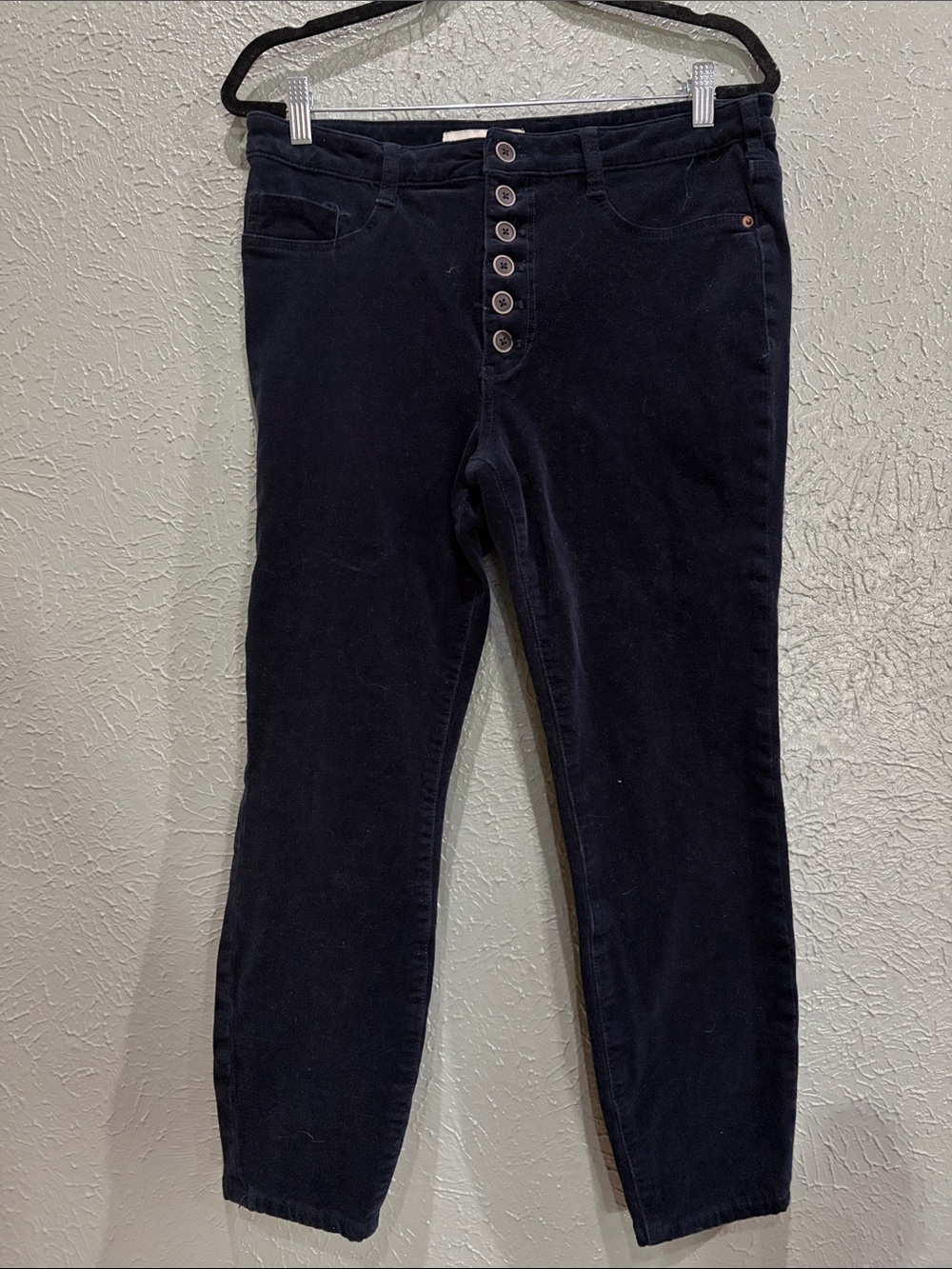 Pilcro velvet Women's Dark Navy Button-Fly Slim Pants